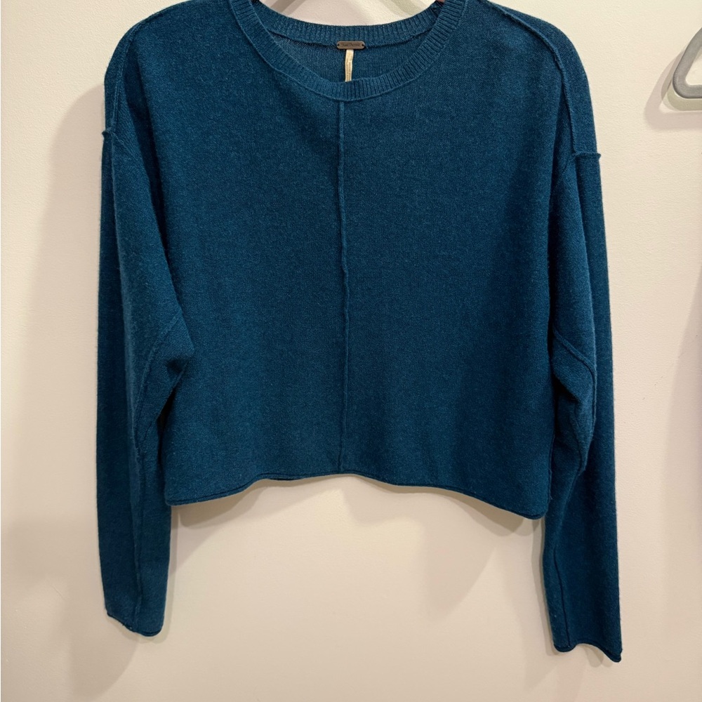Free People Teal Cashmere Cropped Sweater